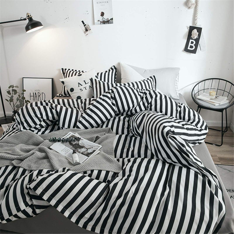 Cottonight Striped Comforter Set Queen White and Black Striped Comforter Full Vertical Modern Cotton Soft Breathable Bedding Comforter Set for Women Men Adults Kids - Image 5
